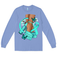 Colony Blue Ovarian Cancer diva teal ribbon Long Sleeve Tee - NancyCooperArtShop