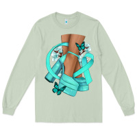 Matcha Ovarian Cancer diva teal ribbon Long Sleeve Tee - NancyCooperArtShop