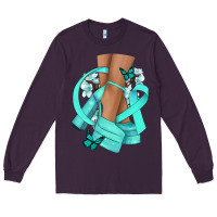 Plum Ovarian Cancer diva teal ribbon Long Sleeve Tee - NancyCooperArtShop