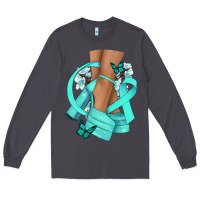 Smoke Ovarian Cancer diva teal ribbon Long Sleeve Tee - NancyCooperArtShop