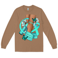 Toasted Coconut Ovarian Cancer diva teal ribbon Long Sleeve Tee - NancyCooperArtShop