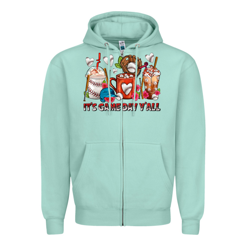 It's Game Day Y'all Baseball Coffee Cups Zipper Hoodie by FaDigitalArtStudio | Teevron