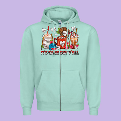 It's Game Day Y'all Baseball Coffee Cups Zipper Hoodie Designed By Fadigitalartstudio