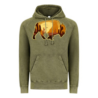 Desert Landscape Bison Silhouette Vintage Hoodie | Teevron