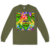 Army Green Pride LGBTQ+ aliens and stars with rainbow Long Sleeve Tee - NancyCooperArtShop