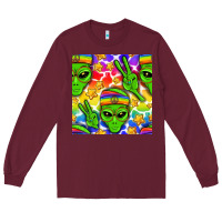 Burgundy Pride LGBTQ+ aliens and stars with rainbow Long Sleeve Tee - NancyCooperArtShop