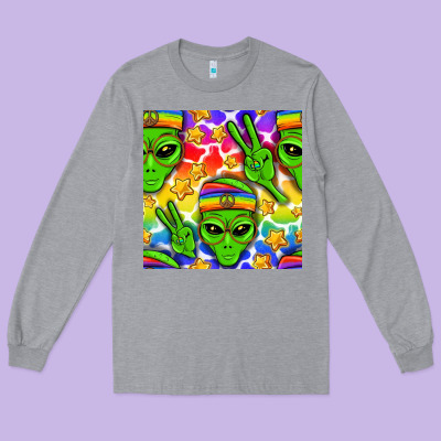 Pride Lgbtq+ Aliens And Stars With Rainbow Long Sleeve Tee Designed By Nancycooperartshop