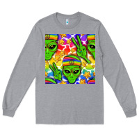 Heather Grey Pride LGBTQ+ aliens and stars with rainbow Long Sleeve Tee - NancyCooperArtShop