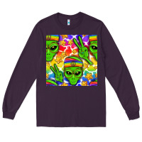 Plum Pride LGBTQ+ aliens and stars with rainbow Long Sleeve Tee - NancyCooperArtShop