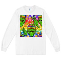 White Pride LGBTQ+ aliens and stars with rainbow Long Sleeve Tee - NancyCooperArtShop