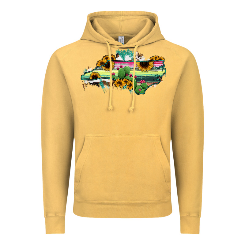 North Carolina Map Sunflower Cactus Serape Vintage Hoodie by RanaPortraitStore | Teevron