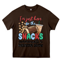 Chocolate Brown im just here for the snacks commercials and  halftime show Heavy Core Tee - MaliasSmallBusiness