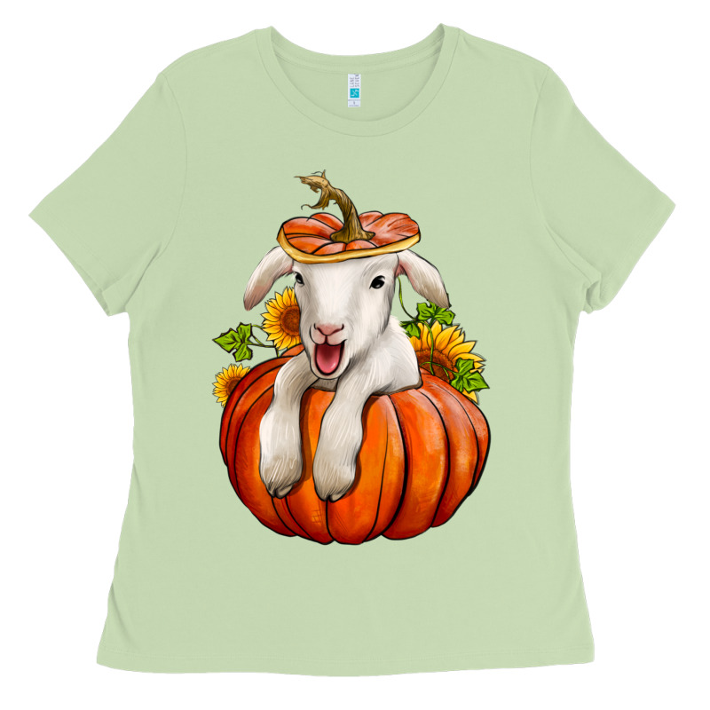 Fall Pumpkin Lamb Nancy Cooper Ladies Tee by NancyCooperArtShop | Teevron