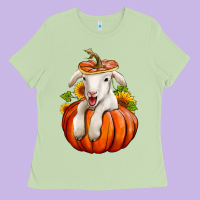 Fall Pumpkin Lamb Nancy Cooper Ladies Tee Designed By Nancycooperartshop