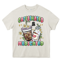 Cream caffeinated and medicated Heavy Core Tee - MaliasSmallBusiness