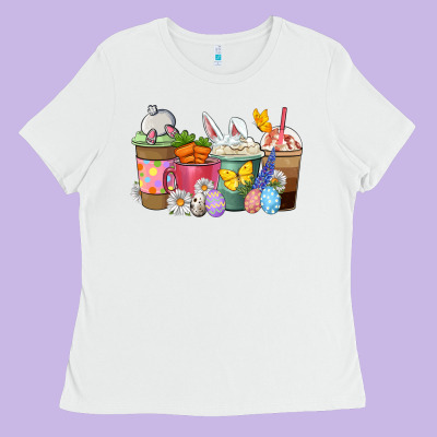 Easter Coffee Cups Ladies Tee Designed By Nancycooperartshop