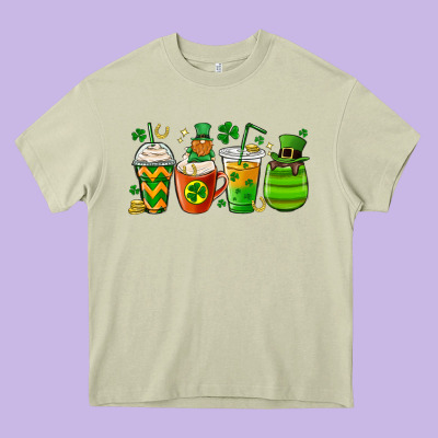 St. Patricks Day Coffee Cups Heavy Core Tee Designed By Maliassmallbusiness