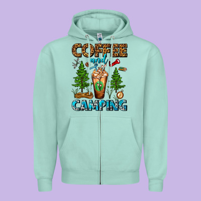 Coffee And Camping Frappe Zipper Hoodie Designed By Fadigitalartstudio