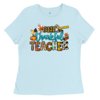 Baby Blue One thankful Teacher Ladies Tee - NancyCooperArtShop