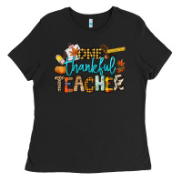 Black One thankful Teacher Ladies Tee - NancyCooperArtShop