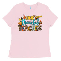 Bubblegum Pink One thankful Teacher Ladies Tee - NancyCooperArtShop