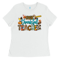 White One thankful Teacher Ladies Tee - NancyCooperArtShop