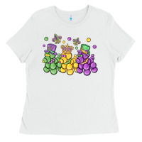 White mardi gras bead dogs Ladies Tee - MaliasSmallBusiness