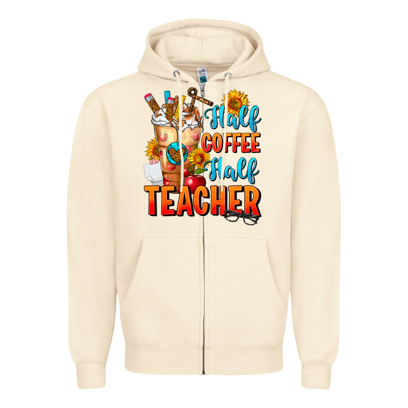 Half Coffee Half Teacher Zipper Hoodie by FaDigitalArtStudio | Teevron