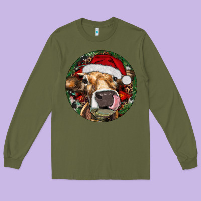 Hereford Cow Christmas Long Sleeve Tee Designed By Ranaportraitstore
