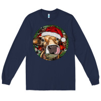 Navy Hereford Cow Christmas Long Sleeve Tee - RanaPortraitStore