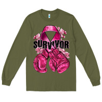 Army Green Survivor Breast Cancer with boxing gloves Long Sleeve Tee - NancyCooperArtShop