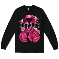 Black Survivor Breast Cancer with boxing gloves Long Sleeve Tee - NancyCooperArtShop