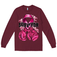 Burgundy Survivor Breast Cancer with boxing gloves Long Sleeve Tee - NancyCooperArtShop