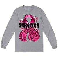 Heather Grey Survivor Breast Cancer with boxing gloves Long Sleeve Tee - NancyCooperArtShop