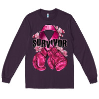 Plum Survivor Breast Cancer with boxing gloves Long Sleeve Tee - NancyCooperArtShop