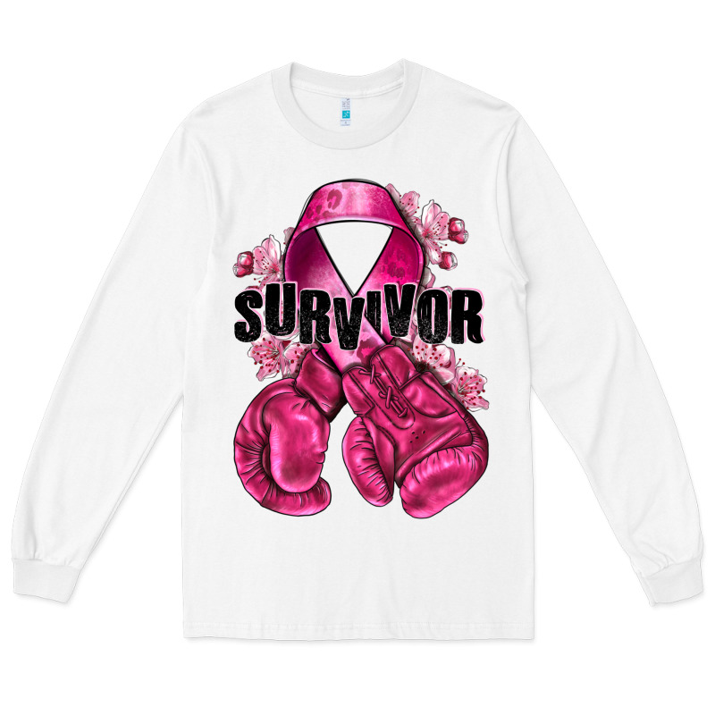 Survivor Breast Cancer With Boxing Gloves Long Sleeve Tee by NancyCooperArtShop | Teevron
