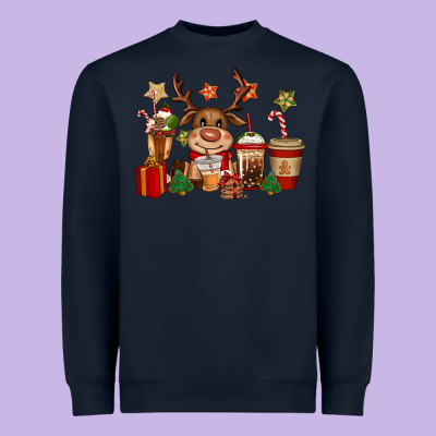 Reindeer Coffe Cups Christmas Heavyweight Sweatshirt Designed By Cowgirlartshop