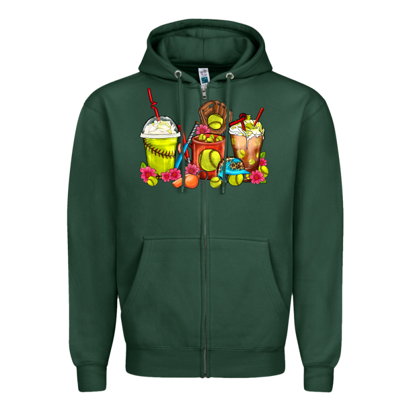 Softball Coffee Cups Zipper Hoodie by FaDigitalArtStudio | Teevron