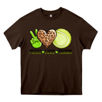 Chocolate Brown peace love tennis Heavy Core Tee - AdoDesignShop