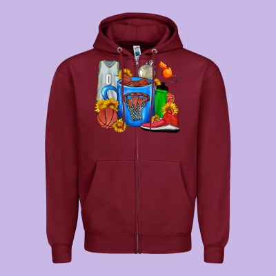 Basketball Coffee Cup Zipper Hoodie Designed By Fadigitalartstudio