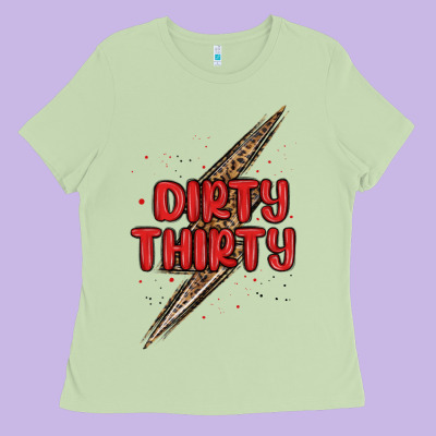 Dirty Thirty Lightning Bolt Ladies Tee Designed By Maliassmallbusiness