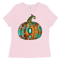 Bubblegum Pink Western cowhide turquoise pumpkin Ladies Tee - NancyCooperArtShop