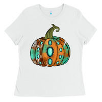 White Western cowhide turquoise pumpkin Ladies Tee - NancyCooperArtShop