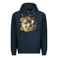 Navy Black And White Cow Coffee cup Premium Hoodie - FaDigitalArtStudio