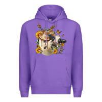 Purple Black And White Cow Coffee cup Premium Hoodie - FaDigitalArtStudio