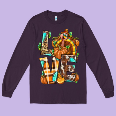 Love Turkey Thanksgiving Long Sleeve Tee Designed By Texasbilliewilder