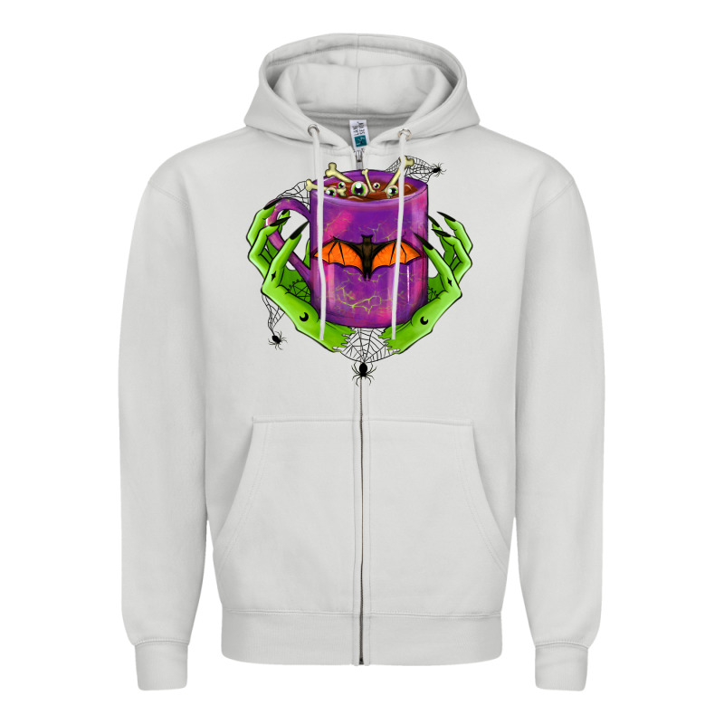 Halloween Coffee Cup With Hands Zipper Hoodie by FaDigitalArtStudio | Teevron