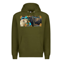 Army Green Charolais and black angus bull with sunflower and leopard Premium Hoodie - RanaPortraitStore