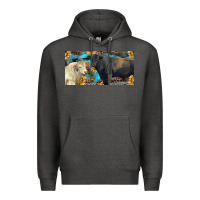 Charcoal Heather Charolais and black angus bull with sunflower and leopard Premium Hoodie - RanaPortraitStore
