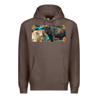 Coffee Charolais and black angus bull with sunflower and leopard Premium Hoodie - RanaPortraitStore